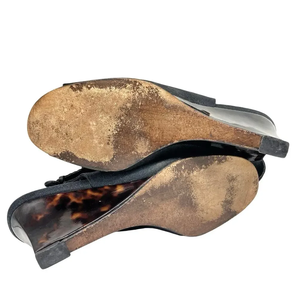 Vintage Stuart Weitzman Black Peep Toe Slingback Wedges Tortoise Resin Heels - Picture 16 of 16